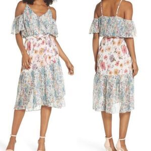 Foxiedox Women's XS Floral Cold Shoulder V-Neck Midi Dress Multicolor